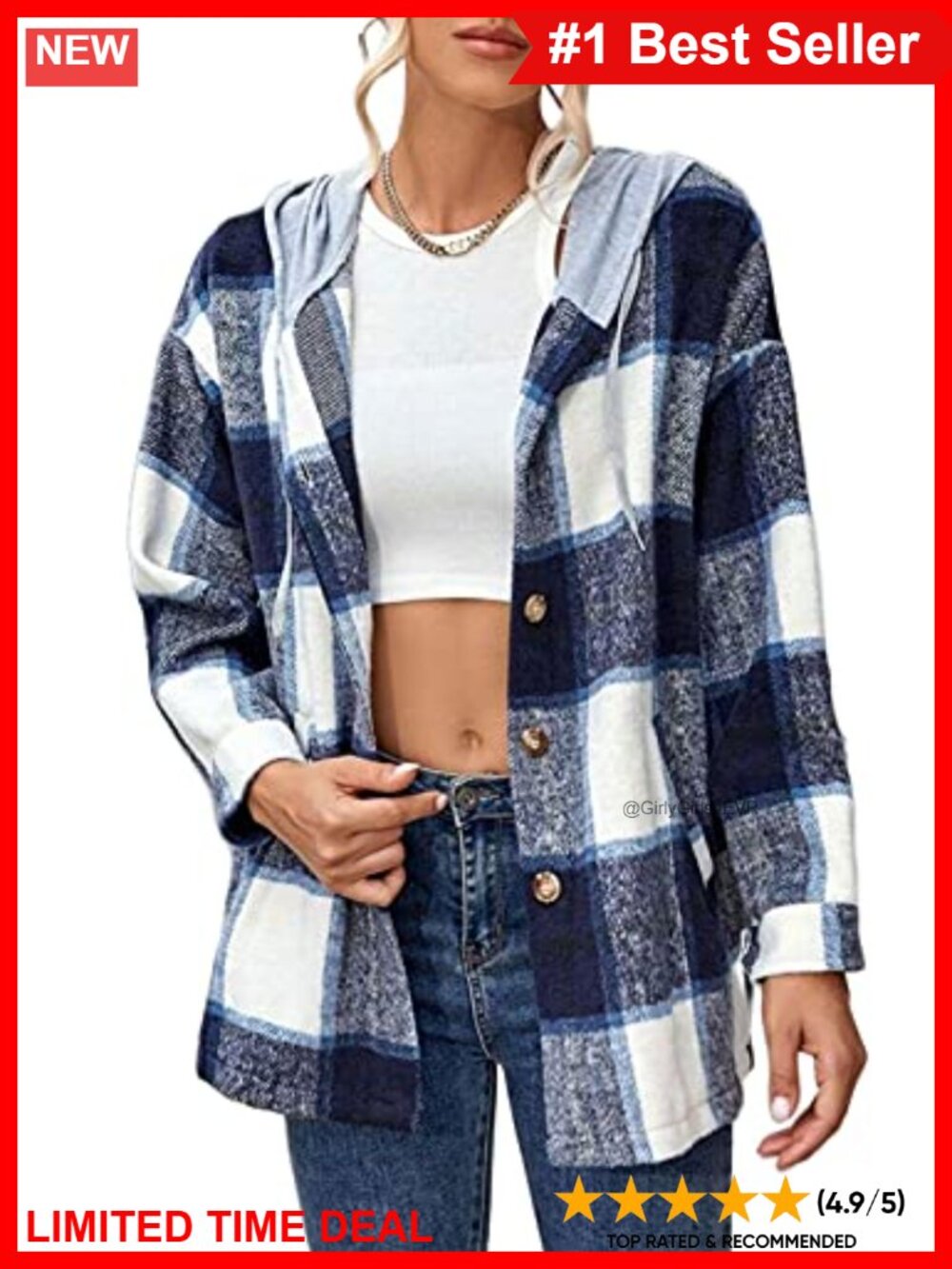 Hooded Plaid Flannel Shacket Oversized Button Down Jacket